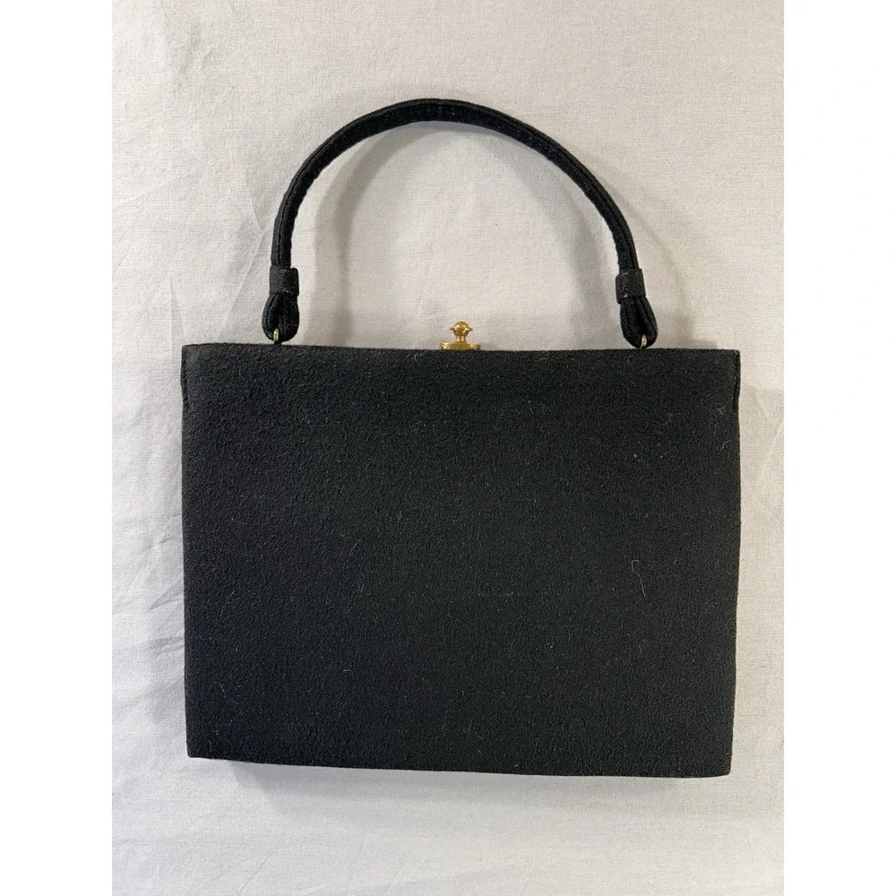 Vintage Soure black felt wool beaded purse 1940's Art Deco‎ Art Nouveau Classic